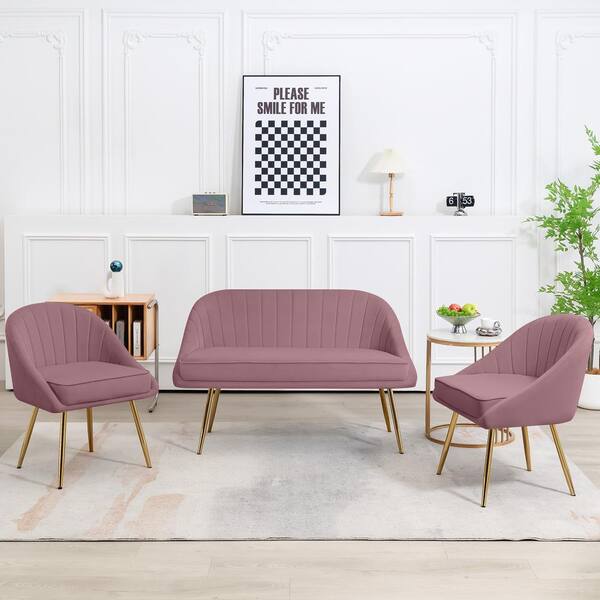 JEAREY 3Piece Living Room Set with Brushed Velvet in Pink TZ4PK