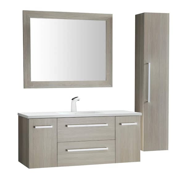 ANZZI Conques 48 in. W x 20 in. H Bath Vanity in Rich Gray with Ceramic Vanity Top in White with White Basin and Mirror