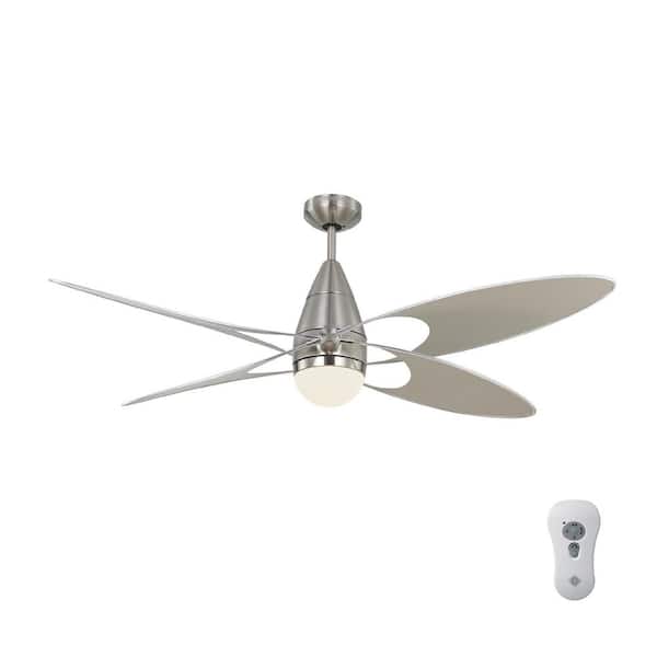 Generation Lighting Butterfly 54 in. Integrated LED Indoor/Outdoor Brushed Steel Ceiling Fan Silver Blades and Remote Control