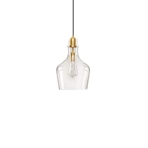 60-Watt 1 Light Gold Bell Shaped Glass Pendant Light, No Bulbs Included
