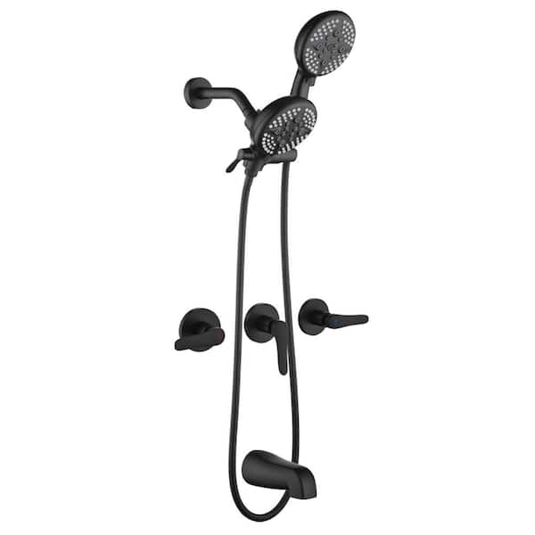 3 Handles 5-Spray Tub and Shower Faucet 2.5 GPM 4.72 in Shower Head with Tub Spout in Matte Black Valve Included