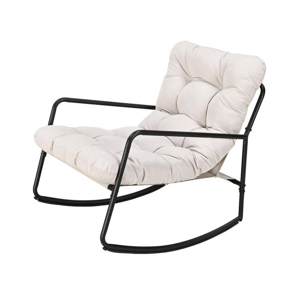 Black Metal Outdoor Rocking Chair with Off-White Polyester Cushions price history on PriceWatchPro