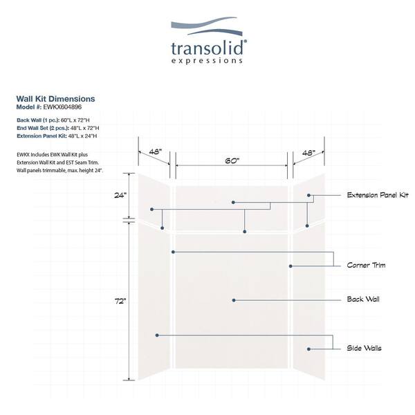 Crystal Colors 48 in. x 96 in. 1-Piece Easy Up Adhesive Corner Panel in Crystal White Crystal Colors 48 in. x 96 in. 1-Piece Easy Up Adhesive Corner Panel in Crystal White