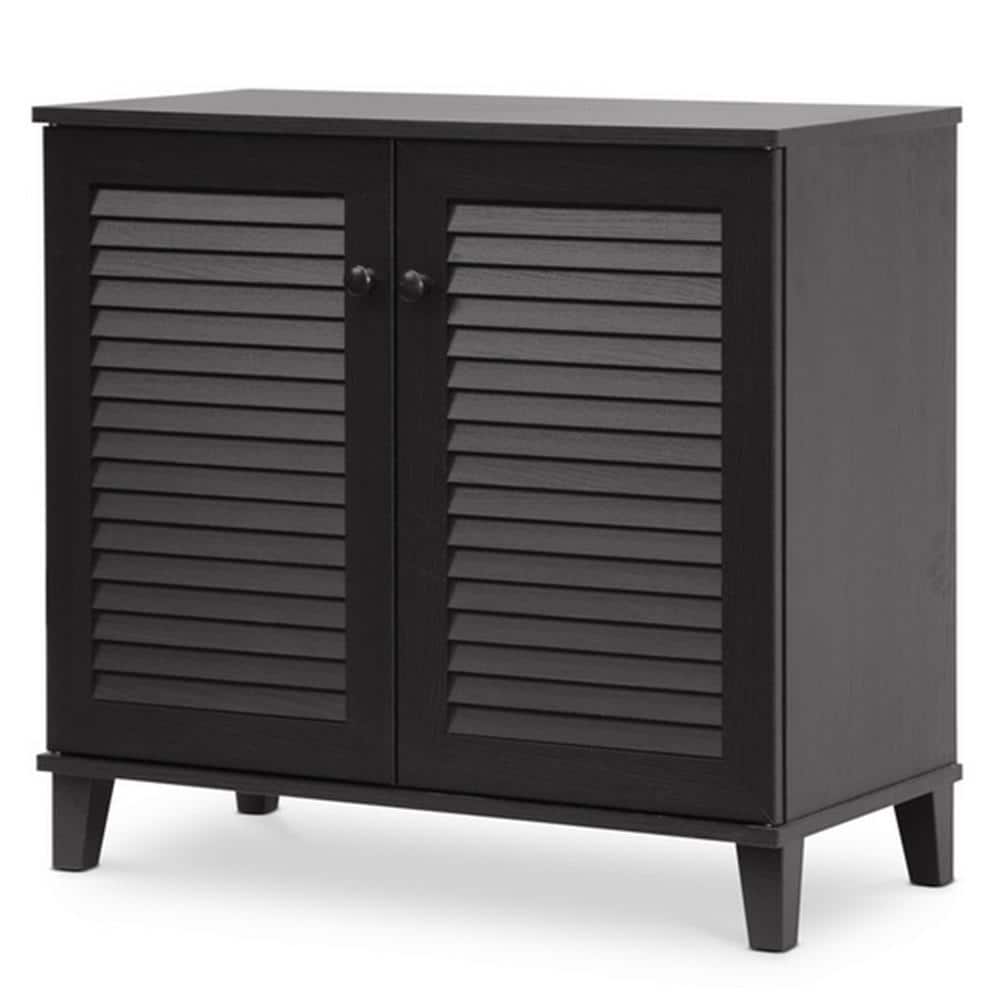 Espresso Wood Shoe Storage Cabinet with Slatted Doors
