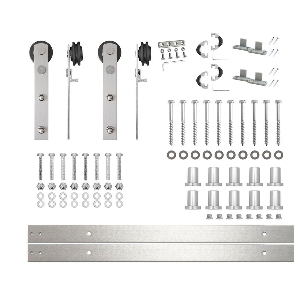 14 ft./168 in. Brushed Nickel Non-Bypass Sliding Barn Door Hardware Kit Straight Design Roller for Double Doors price history on PriceWatchPro