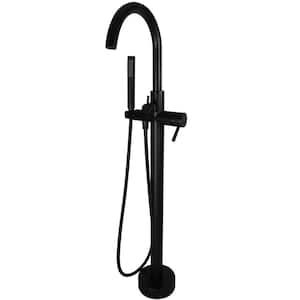 39 in. Floor Mount Freestanding Bathtub Filler Faucet with Handheld Shower, Matte Black