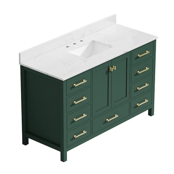 StarrySky 54 inch Undermount Single Sink Freestanding Bath Vanity in Green with White Engineered Stone Top