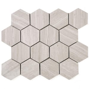 Wooden Beige 10.24 in. x 11.82 Honeycomb Polished Marble Mosaic Tile Sample