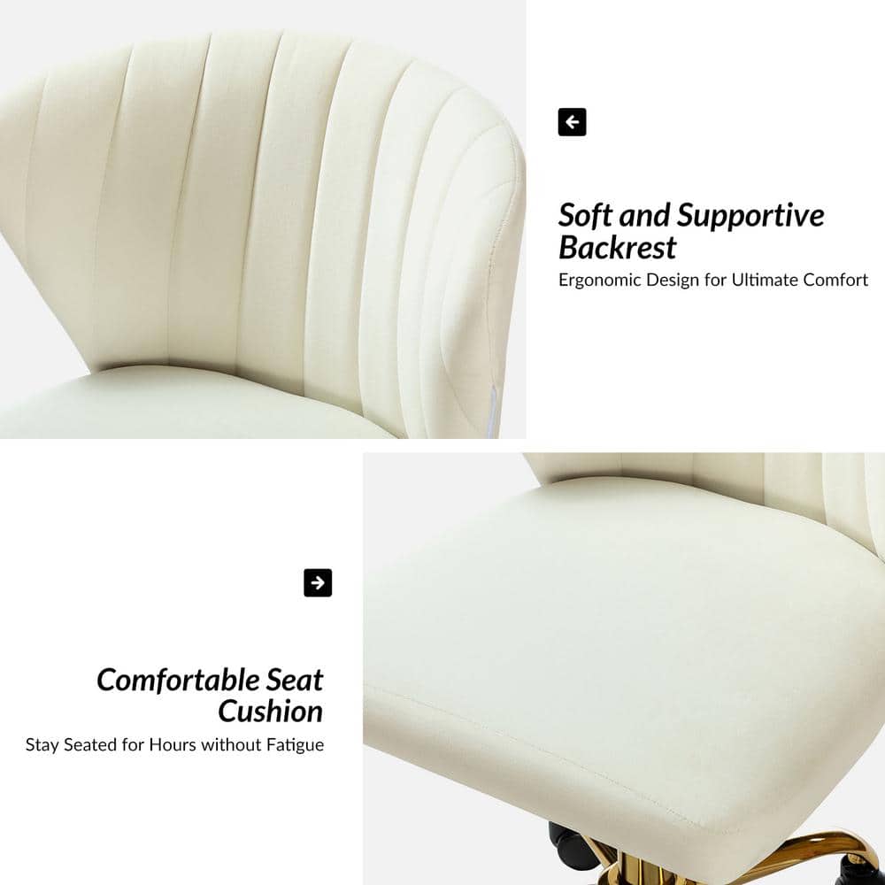 Ivory Adjustable Swivel Task Chair with Gold Metal Base