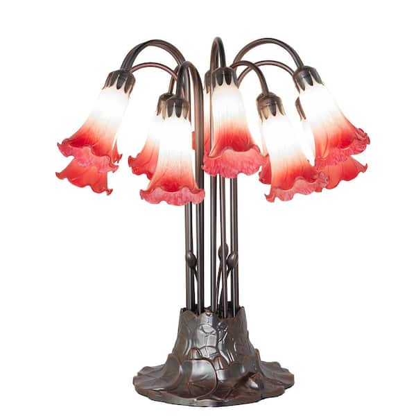 Pond Lily 24 in Mahogany Bronze Victorian Novelty Table Lamp with Pink & White Glass Shade