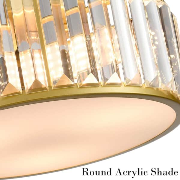 CLAXY 13 in. 3-Light Fixture Gold Finish Modern Flush Mount with Crystal Shade (1-Pack) TY-B7242-3CU-J