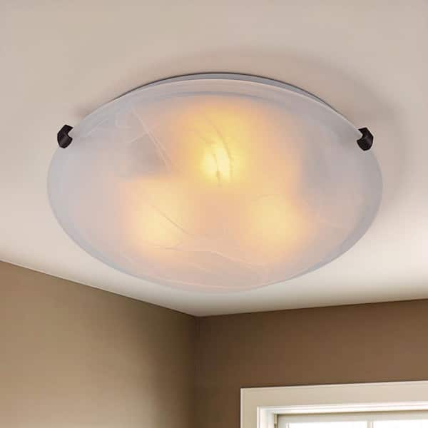 15.75 in. 3-Light Bronze Flush Mount Ceiling Light with Alabaster Glass and No Bulbs Included (4-Pack)