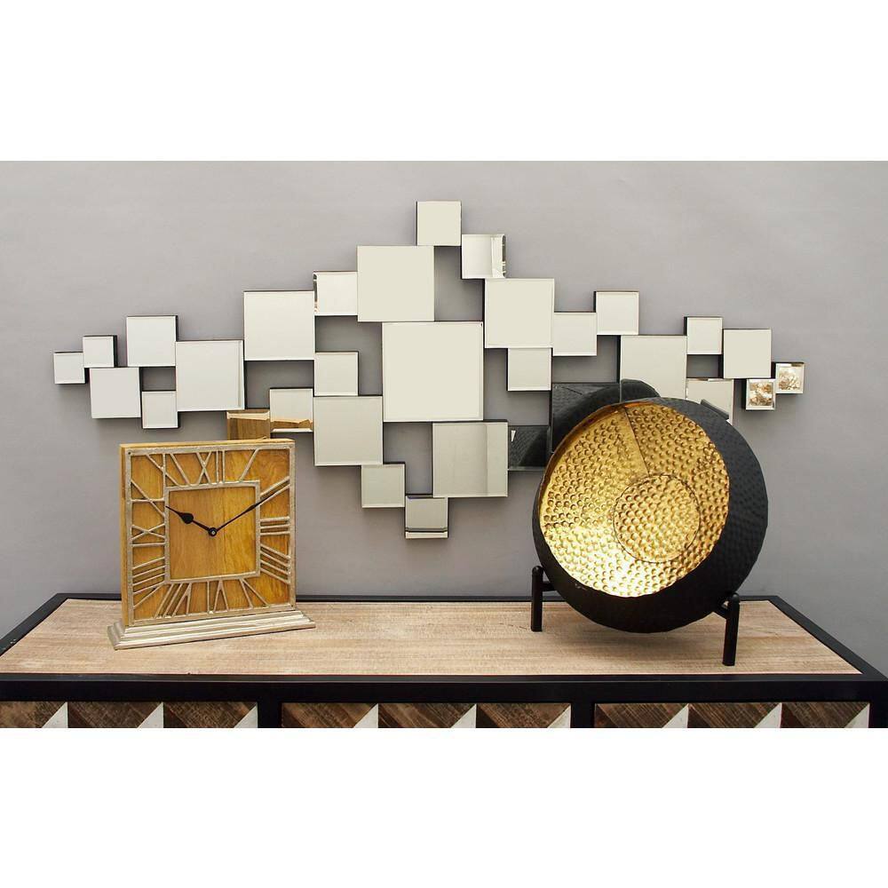 Silver Geometric Frameless Wall Mirror with Cut Out Design