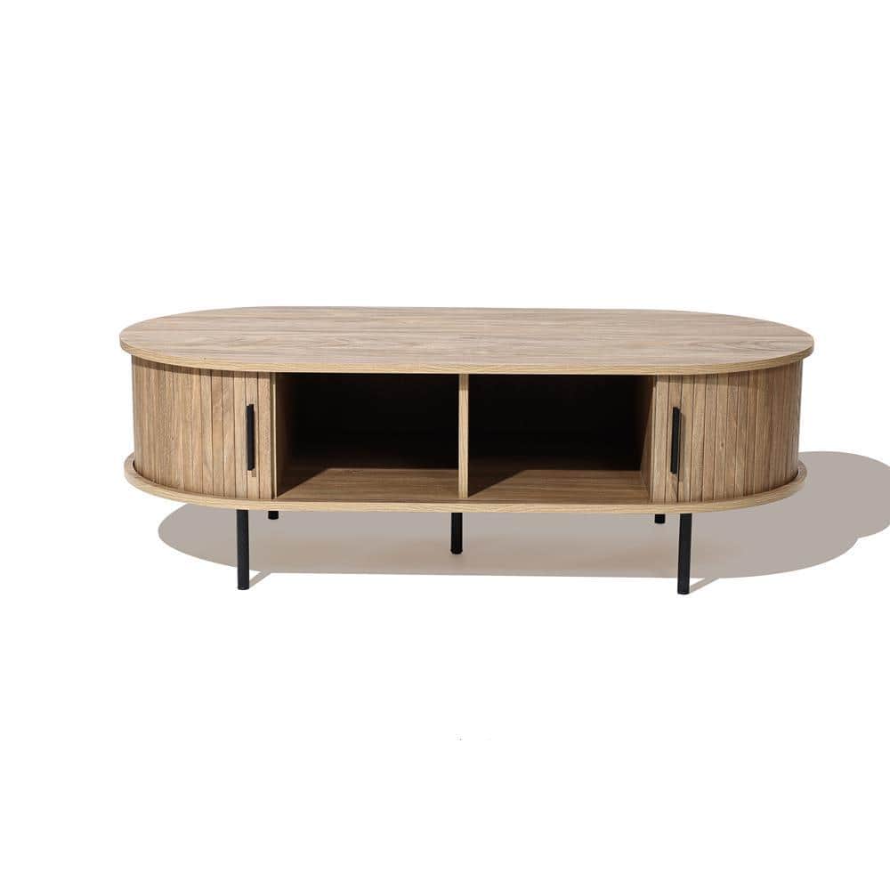 Mid-Century Modern Oval Oak Coffee Table with Storage