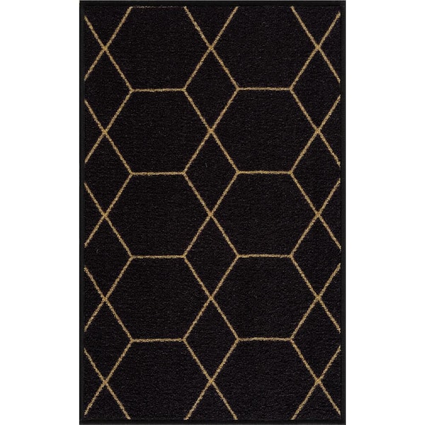 Carpet Mat Hexagon Design Slip Resistant, Black, 19.5''X32'' inch
