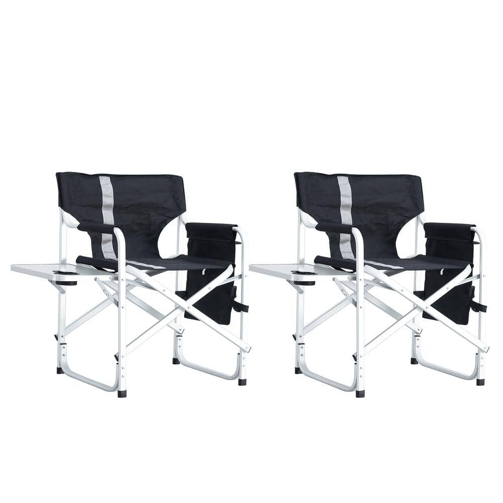 2-piece Padded Folding Outdoor Chair with Side Table and Storage Pockets fo