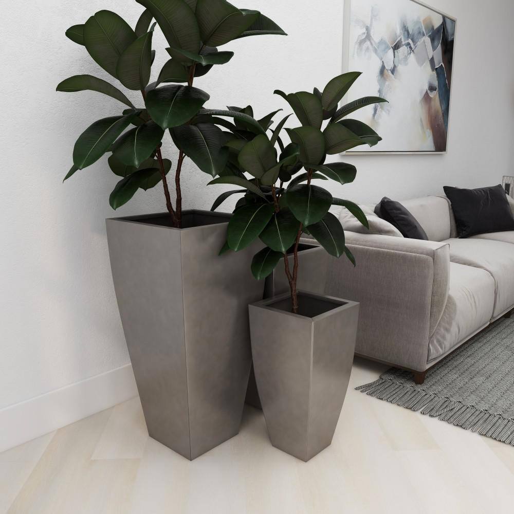 Gray Metal Indoor Outdoor Tapered Planters Set of 3