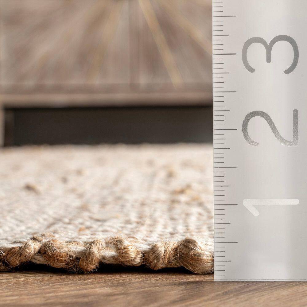 Natural Jute Flatwoven Area Rug with Blue Stripes, 5' x 8'