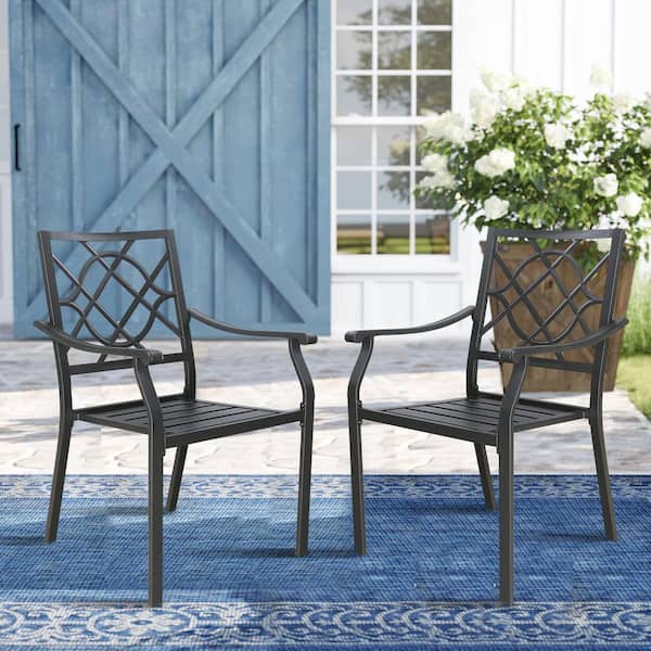 Steel Stackble Outdoor Dining Chair in Grey (Set of 2)