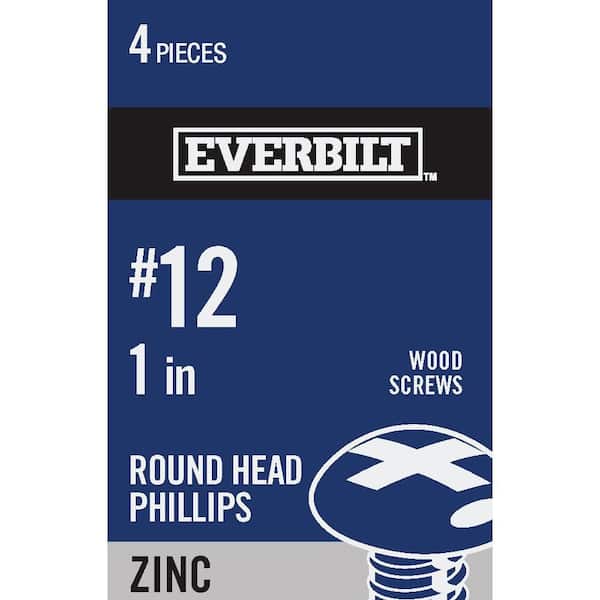 Everbilt #12 x 1 in. Zinc Plated Phillips Round Head Wood Screw (4-Pack)