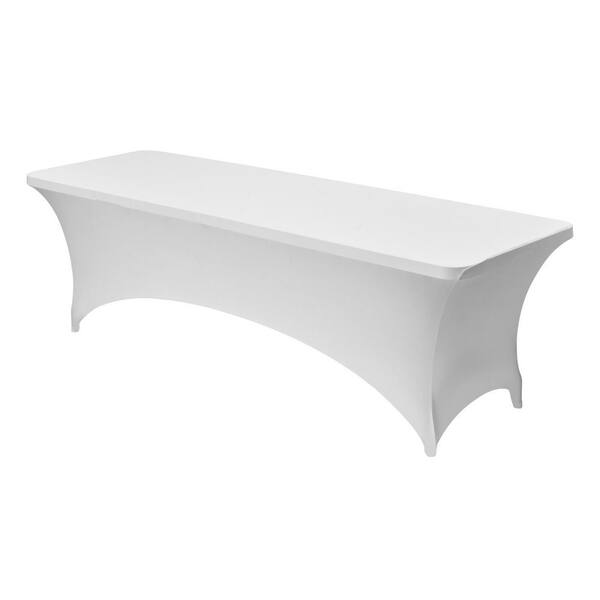 6 Pack Table Cloth for 8FT. Rectangular Fitted Events, Wrinkle-Resistant Stretch White Table Covers, Washable Spandex
