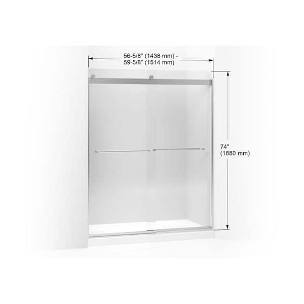 Levity 59.6 in. W x 74 in. H Sliding Frameless Shower Door in Nickel with Clear Tempered Glass