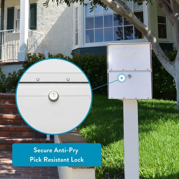 Oasis Classic White, Extra Large, Steel, Locking, Post Mount Parcel Mailbox with High Security Reinforced Lock