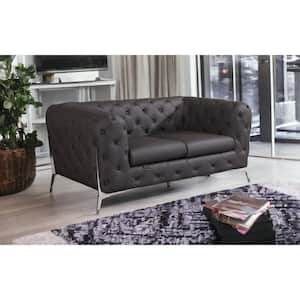 69 in. Brown Solid Color Italian Leather 2-Seater Loveseat with Chrome Chrome Legs