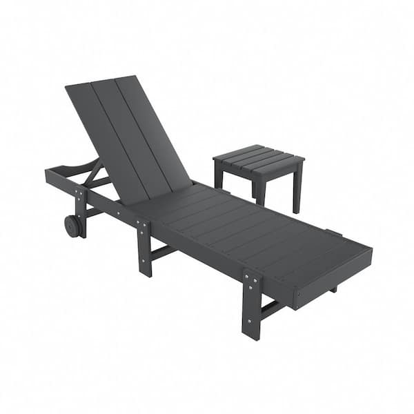 WESTIN OUTDOOR Shoreside 2-Piece Modern Plastic Outdoor Reclining Chaise Lounge With Wheels and Side Table in Gray