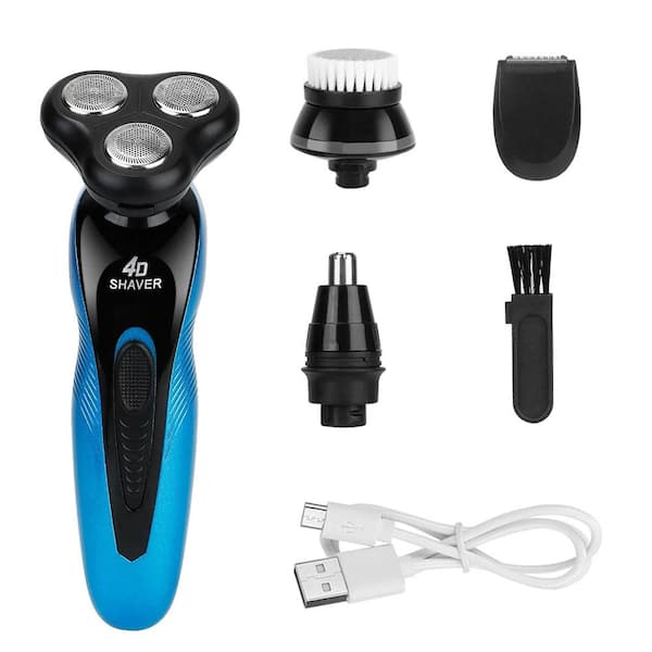 Anqtovp 4-in-1 Cordless Electric Razor, Rechargeable Shaver Beard Trimmer, IPX7 Waterproof for Men in Blue