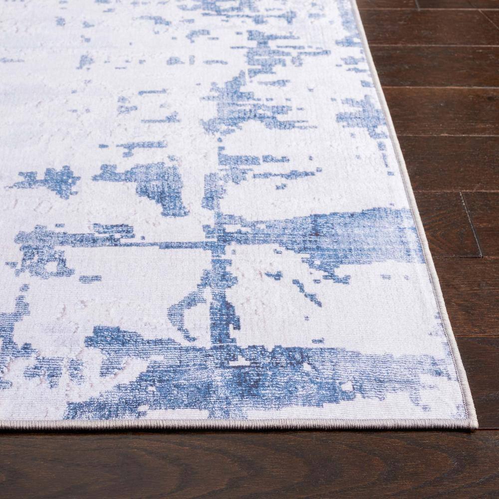 Gray and Navy Abstract Washable Synthetic Area Rug, 3' x 5'