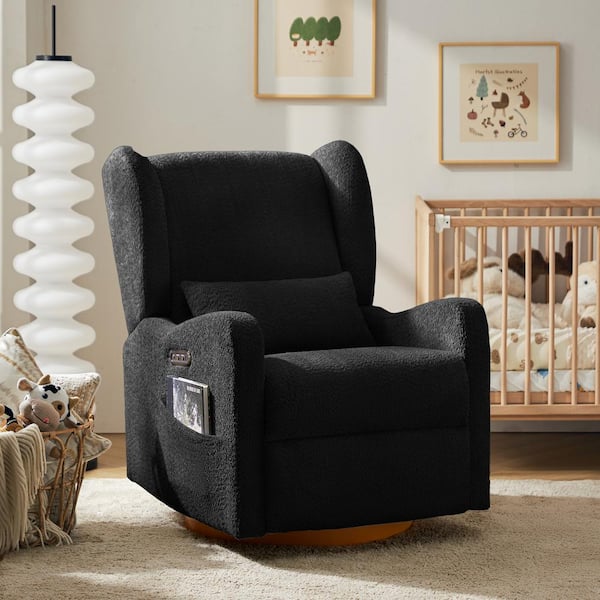 Renato Black 29.5 in. W Modern Swivel Glider Recliner with Built in Nightlight