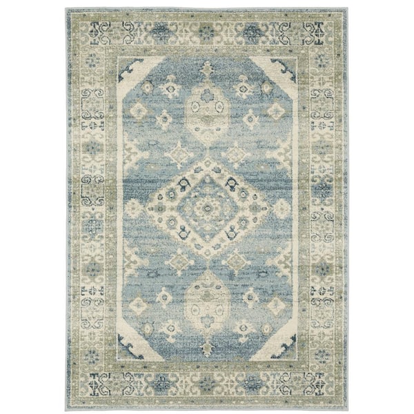 Brixworth Blue/Beige 7 ft. x 9 ft. Oriental Distressed Medallion Polypropylene Indoor Area Rug