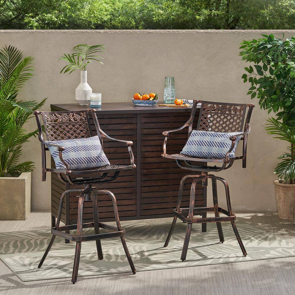 Sebastian Shiny Copper Cast Aluminum Swivel Bar Height Armchair