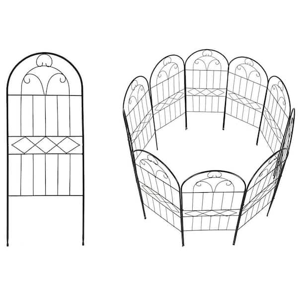 30 in. x 10 ft. Metal No Dig Arched Privacy Fence Animal Barrier for Yard Landscape Patio Decor, Black (10-Pack)