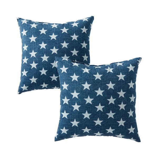 Blue Stars Square Outdoor Throw Pillow (2-Pack)