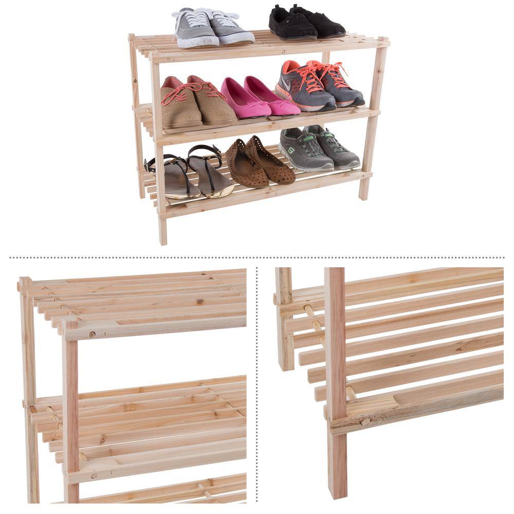 Light Oak 3-Tier Wooden Shoe Storage Rack