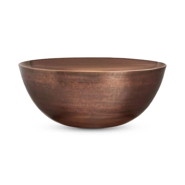 NADAAL STUDIOS Solaris 31.25 in. x 31.25 in. x 12.5 in. Copper Finish Round Metal Coffee Table with Hollow Iron