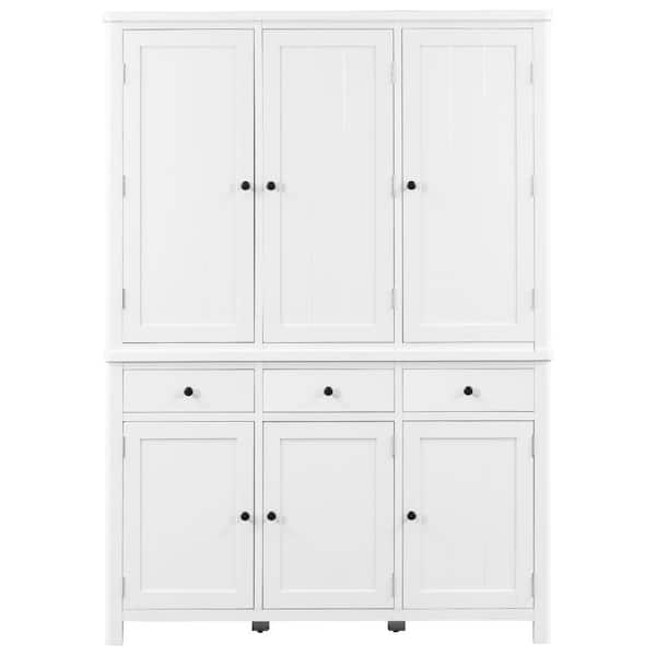 53 in. W x 20 in. D x 74.8 in. H White Linen Cabinet with Door Shelves,Adjustable Shelves, Pull-out Trays, Drawers