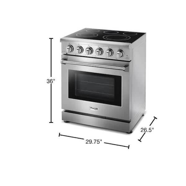 KOSTCH 30 inch Professional Electric Range with 5 Heating Elements Cooktop,  4.55 Cu. Ft. Convection Oven Capacity, Smooth Glass Top, in Stainless
