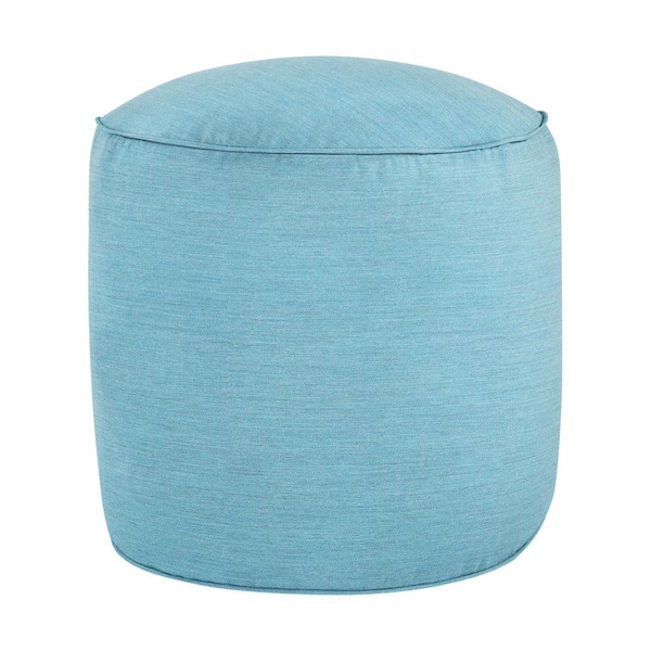 SORRA HOME 20 in. x 20 in. x 18 in. Sunbrella Cast Horizon Blue Round Outdoor Bean Pouf