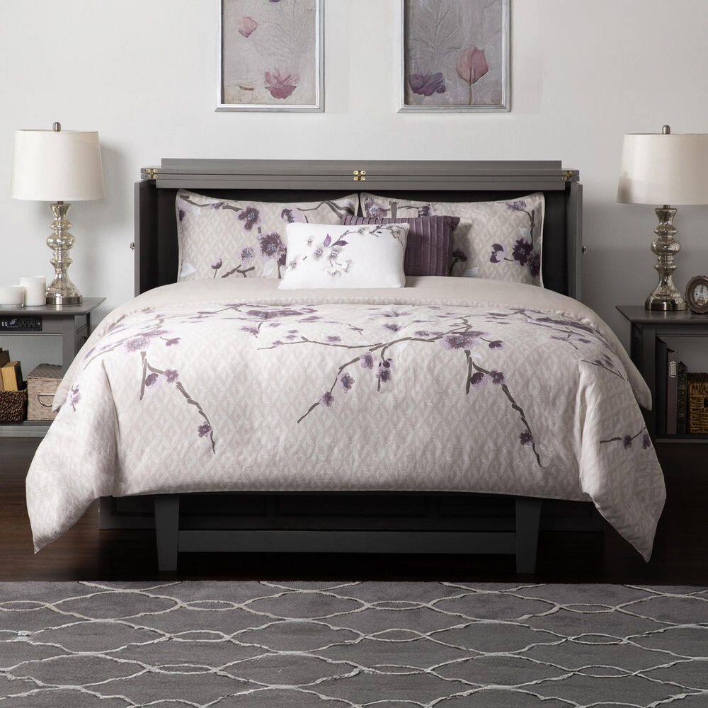 Deerfield Gray Farmhouse Queen Murphy Bed Chest with Charging Station