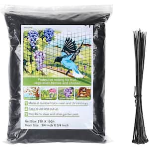 25 ft. x 100 ft. Black Bird Netting Heavy-Duty Nylon 3/4 in. Garden Netting Protects Fruit Trees, Plants and Vegetables
