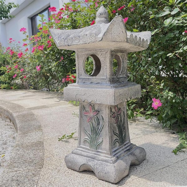 Asian Orchid Pagoda Statue Miniature Tower Lantern Garden