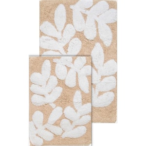 Monte Carlo Taupe and White 21 in. x 34 in. and 17 in. x 24 in. 2-Piece Bath Rug Set