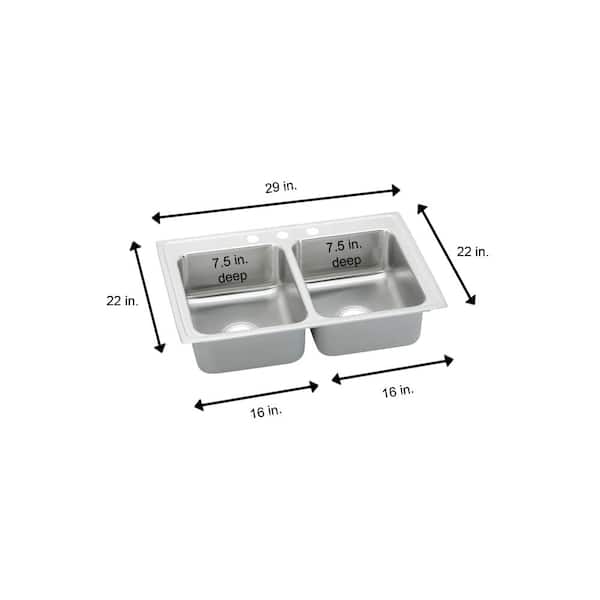 Lustertone 29 in. Drop-in Double Bowl 18-Gauge Stainless Steel Kitchen Sink Only