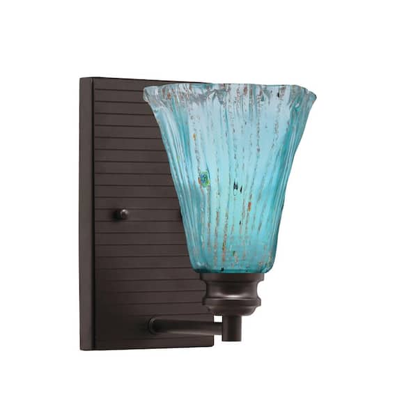 Unbranded Albany 1-Light Espresso Wall Sconce 5.5 in. Fluted Teal Crystal Glass