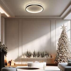 16 in. Modern Black Dimmable Integrated LED Flush Mount Ceiling Light with Remote Control for Bedroom