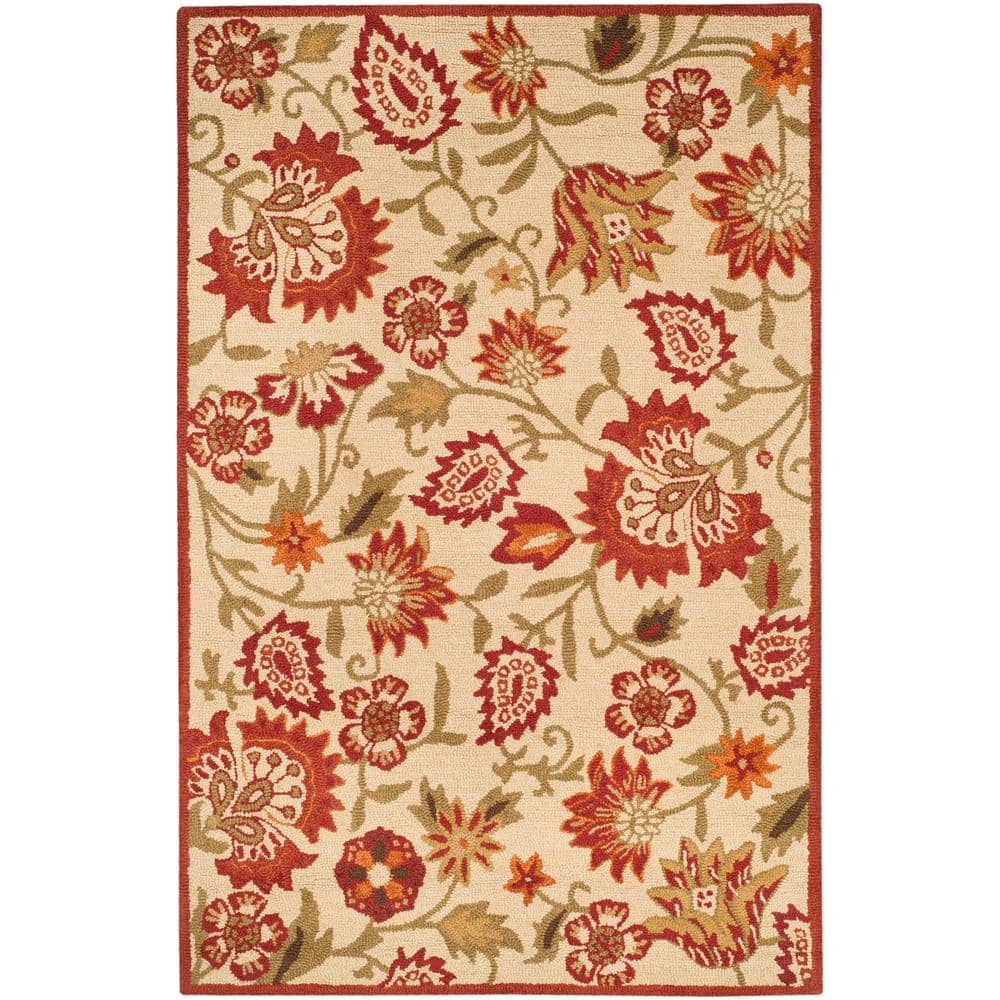 Hand-Knotted Round Red Wool Floral Area Rug - 95" Diameter