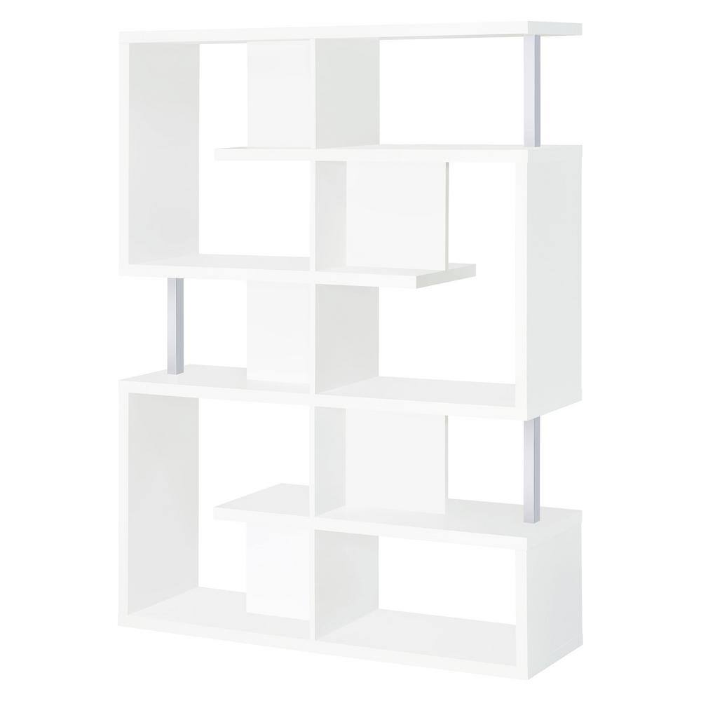 Modern White Zig Zag 5-Tier Bookcase with Chrome Accents